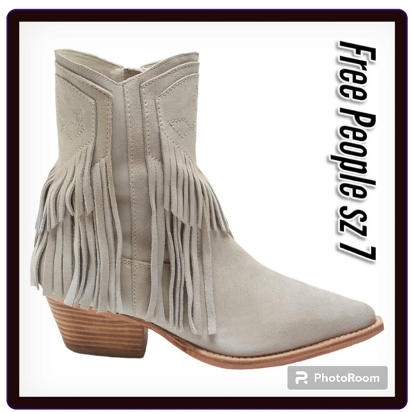 Free People Western Boots Woman  Lawless Bone/Sand Suede Leather Fringe New Sz 7 - Picture 4 of 17